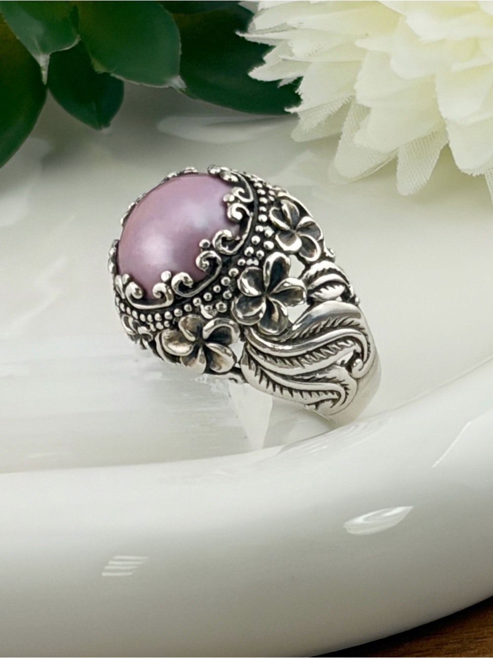 Chunky Vintage Sterling Silver 925 Pink Mother of Pearl Ring Size 9 Southwest